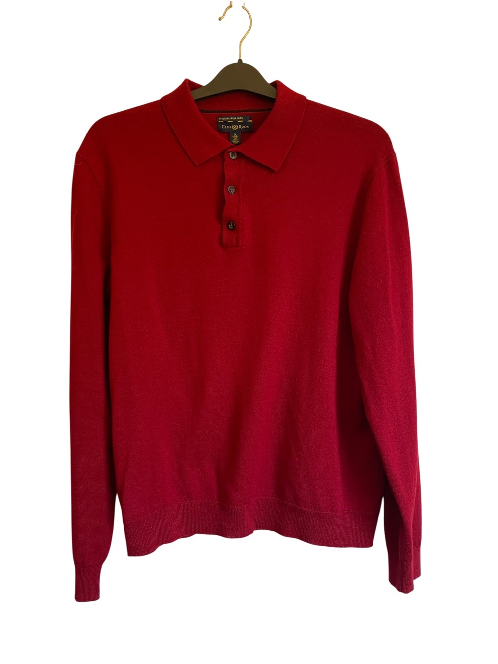 Club Room Italian Spun Merino Wool Yarn Blend Knit Long-Sleeve Polo Sweater